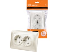 Двойная розетка TDM ELECTRIC 2П+З 16А 250В с защ. шт. перламутр "Лама" SQ1815-0813