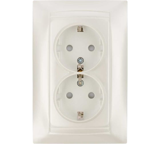 Розетка двойная с защитными шторками и крышкой с заземлением 16А 250В перламутр серия "Лама" TDM ELECTRIC SQ1815-0813 1