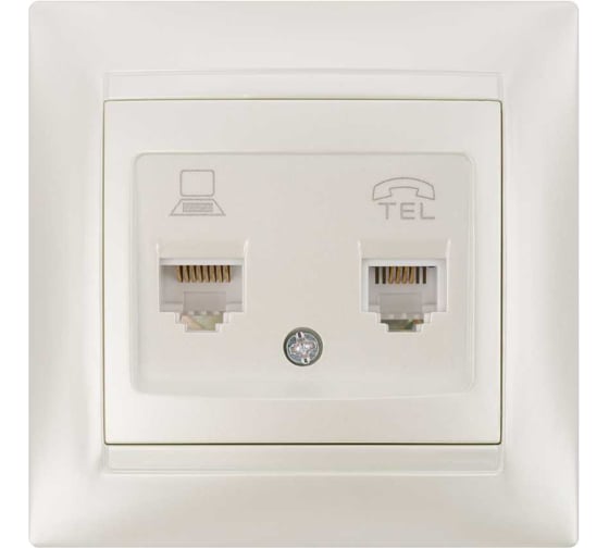 Розетка телефонная RJ11 + компьютерная RJ45 перламутр серия "Лама" TDM ELECTRIC SQ1815-0819 1