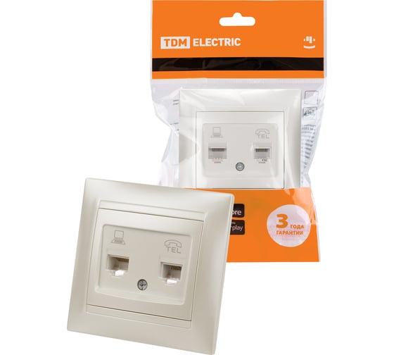 Розетка TDM ELECTRIC телефонная RJ11 + компьютерная RJ45 перламутр "Лама" SQ1815-0819