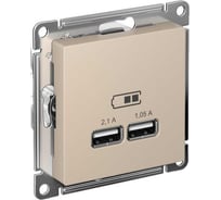 2-местная usb розетка Systeme Electric Atlasdesign песочный, 5В, 2,1А ATN001233