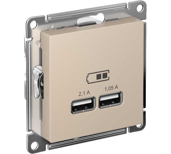 2-местная usb розетка Systeme Electric Atlasdesign песочный, 5В, 2,1А ATN001233 1