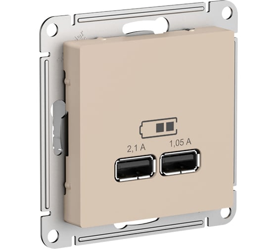 2-местная usb розетка Systeme Electric Atlasdesign песочный, 5В, 2,1А ATN001233