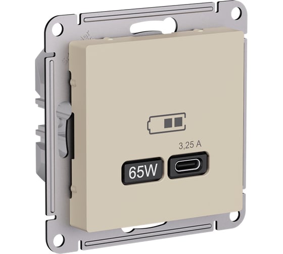 Розетка usb c Systeme Electric Atlasdesign песочный, 65w, fast charge (qc.pd) ATN001227 1