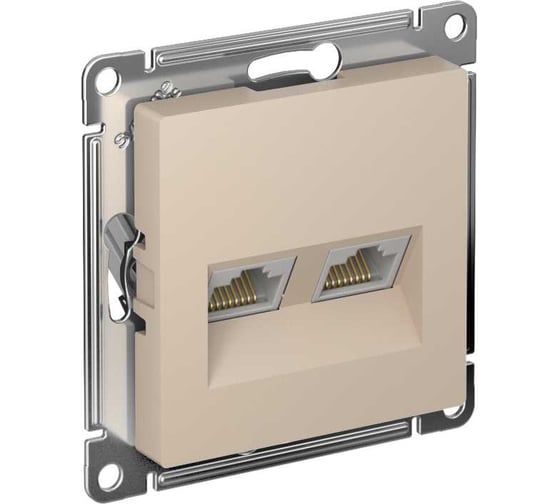 Компьютерная 2-местная розетка rj45+rj45 Systeme Electric Atlasdesign песочный, кат.5e ATN001285 1