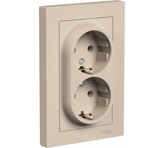 2-местная розетка Systeme Electric Atlasdesign песочный, с заземлением,16а, (в сборе с рамкой) ATN001224