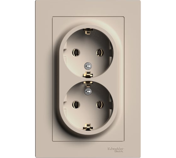 2-местная розетка Systeme Electric Atlasdesign песочный, с заземлением,16а, (в сборе с рамкой) ATN001224