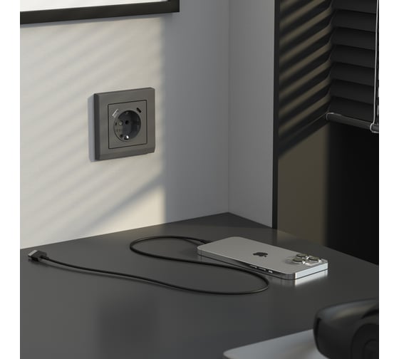 Розетка WERKEL с заземлением, шторками и usb тип a+c графит матовый a063106
