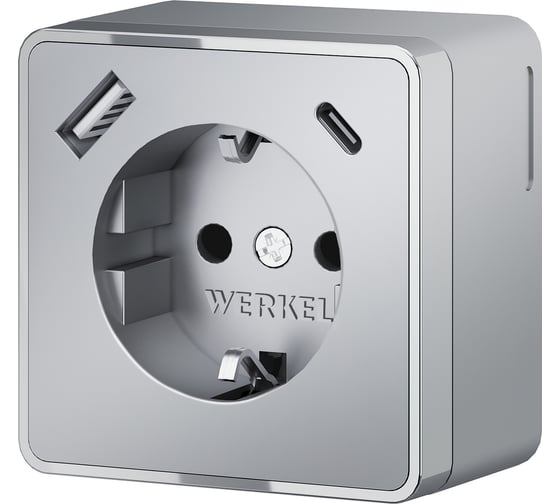 Розетка WERKEL с заземлением, шторками и usb тип a+c gallant серебряный a057701