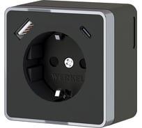 Розетка WERKEL с заземлением, шторками и usb тип a+c gallant чёрный хром a057702