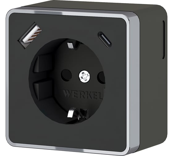 Розетка WERKEL с заземлением, шторками и usb тип a+c gallant чёрный хром a057702 1
