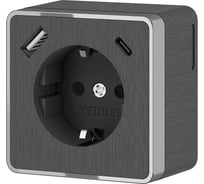 Розетка с заземлением WERKEL шторками и usb тип a+c gallant графит рифленый a057704