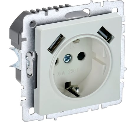 1-местная розетка IEK Brite с заземлением с защитными шторками 16а с usb a+a 5в 2,1а рюш10-1-брж жемчуг BR-R14-16-U21-D21-K36