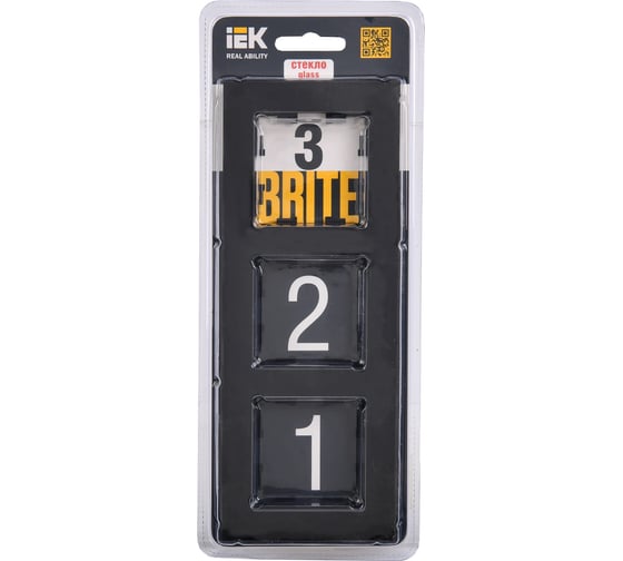 3-местная рамка IEK Brite ру-3-2-брч стекло черный BR-M32-G-K02