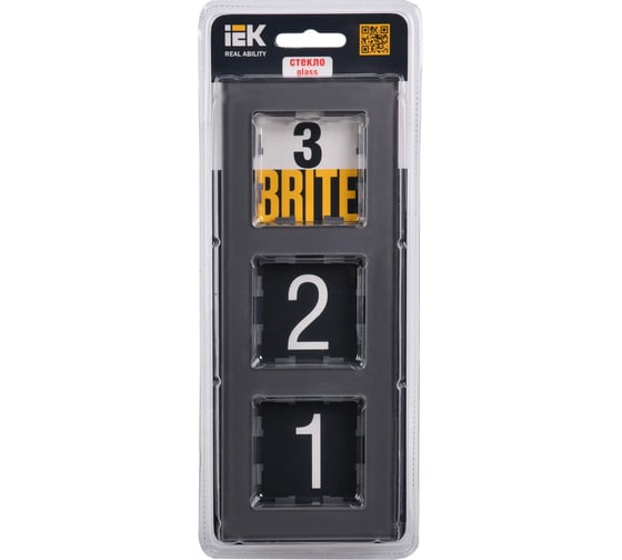 3-местная рамка IEK Brite ру-3-2-брсе стекло серый BR-M32-G-K03