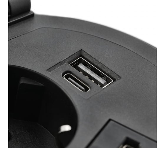 Врезной круглый удлинитель GTV charger plus, 1xschuko, 1xusb-a/5v, 1xtype-c/5v, беспроводная зарядка, сменные переходники, вилка провод 1,5м, черный AE-BPW1SACP-20