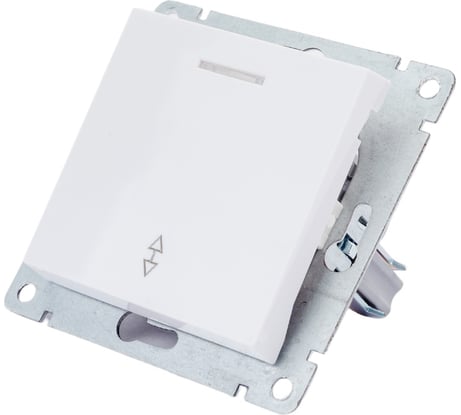 Проходной одноклавишный выключатель UNIVersal с подсветкой серия афина , с/у, 10а, 220в, белый еврослот A0125