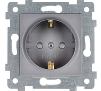 Механизм одноместной розетки Кунцево-Электро "аксиома" с заземляющим контактом и шторкой скрытой установки рс16-454 алюминий 121025