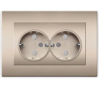 Двухместная розетка UNIVersal серия афина с/з, с/у, з/ш 16а, 220в, шампань еврослот A0050-Br