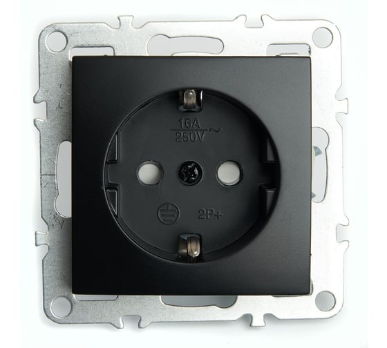 Розетка STEKKER 1-местная c/з (механизм),, PST16-9110-03, 250В, 16А с защитной шторкой, серия Эрна, черный 49154