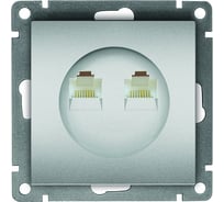 Компьютерная двухместная розетка UNIVersal серия афина с/у, 1а, rj45, серебро еврослот A1086-S