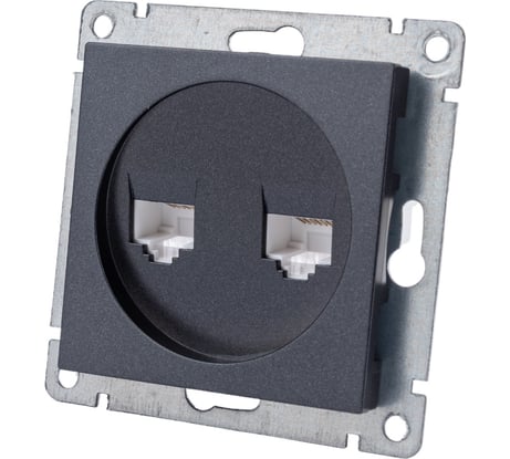 Компьютерная двухместная розетка UNIVersal серия афина с/у, 1а, rj45, графит еврослот A1086-Gr