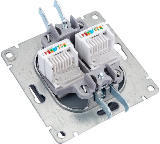 Компьютерная двухместная розетка UNIVersal серия афина с/у, 1а, rj45, графит еврослот A1086-Gr