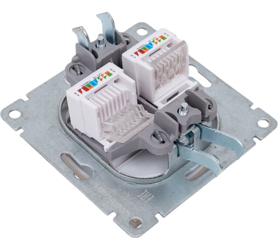 Компьютерная двухместная розетка UNIVersal серия афина с/у, 1а, rj45, шампань еврослот A1086-Br