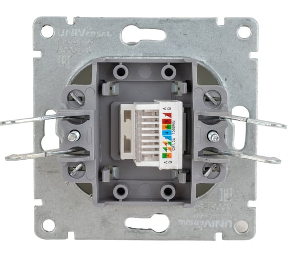 Компьютерная одноместная розетка UNIVersal серия афина, с/у, 1а, rj45, серебро еврослот A0051-S