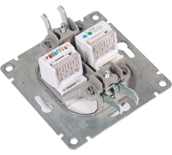 Компьютерная+телефонная розетка UNIVersal серия афина, с/у, 1а, rj45, rj12, белая еврослот A0052