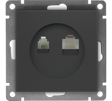 Компьютерная+телефонная розетка UNIVersal серия афина, с/у, 1а, rj45, rj12, графит еврослот A0052-Gr
