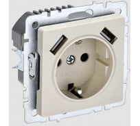 1-местная розетка IEK Brite с заземлением с защитными шторками 16а с usb a+a 5в 3,1а рюш10-2-бркр бежевый BR-R14-16-U21-D31-K10