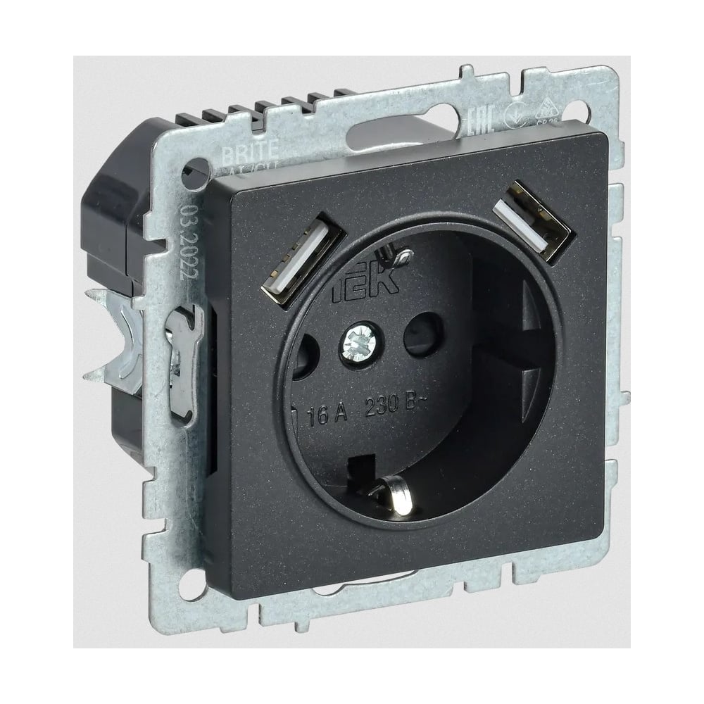 1-местная розетка IEK Brite с заземлением с защитными шторками 16а с ...