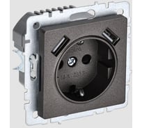 1-местная розетка IEK Brite с заземлением с защитными шторками 16а с usb a+a 5в 2,1а рюш10-1-бртб темная бронза BR-R14-16-U21-D21-K45
