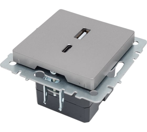 Розетка USB IEK Brite a+c 18вт рю11-1-брс сталь BR-U22-018-K46