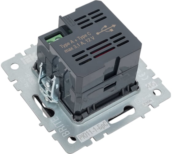 Розетка USB IEK Brite a+c 18вт рю11-1-брс сталь BR-U22-018-K46