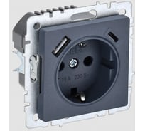 1-местная розетка IEK Brite с заземлением с защитными шторками 16а с usb a+c 18вт рюш11-1-брм маренго BR-R14-16-U22-018-K35