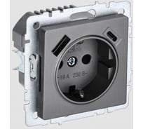 1-местная розетка IEK Brite с заземлением с защитными шторками 16а с usb a+c 18вт рюш11-1-брс сталь BR-R14-16-U22-018-K46