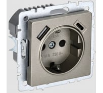 1-местная розетка IEK Brite с заземлением с защитными шторками 16а с usb a+c 18вт рюш11-1-брш шампань BR-R14-16-U22-018-K37