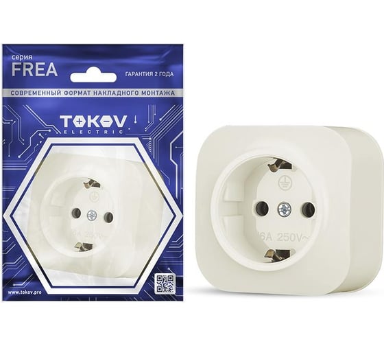 Розетка 1-м TOKOV ELECTRIC оп frea 16а ip20 250в с заземл. абс-пластик беж. TKE-FR-R1Z-C02