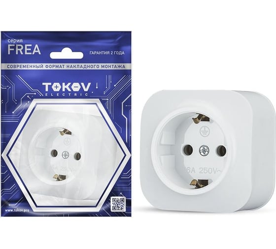 Розетка 1-м TOKOV ELECTRIC оп frea 16а ip20 250в с заземл. абс-пластик бел. TKE-FR-R1Z-C01