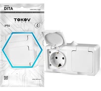 Розетка 2-м TOKOV ELECTRIC оп dita 16а ip54 250в с заземл. с крышкой бел. TKL-DT-R2Z-C01-IP54