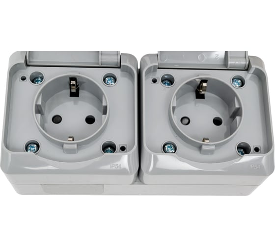 Розетка 2-м TOKOV ELECTRIC оп nix 16а ip54 250в с заземл. с крышкой сер. TKE-NX-R2Z-C06-IP54