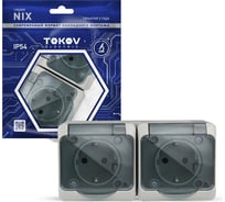 Розетка 2-м TOKOV ELECTRIC оп nix 16а ip54 250в с заземл. с прозр. крышкой сер. TKE-NX-R2Z-C06T-IP54
