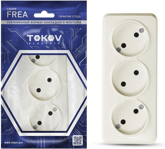 Розетка 3-м TOKOV ELECTRIC оп frea 16а ip20 250в без заземл. абс-пластик беж. TKE-FR-R3-C02