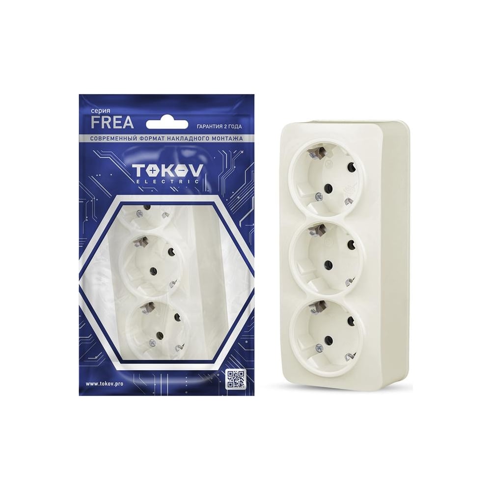 Розетка 3-м TOKOV ELECTRIC оп frea 16а ip20 250в с заземл. абс-пластик ...