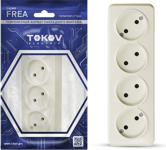 Розетка 4-м TOKOV ELECTRIC оп frea 16а ip20 250в без заземл. абс-пластик беж. TKE-FR-R4-C02