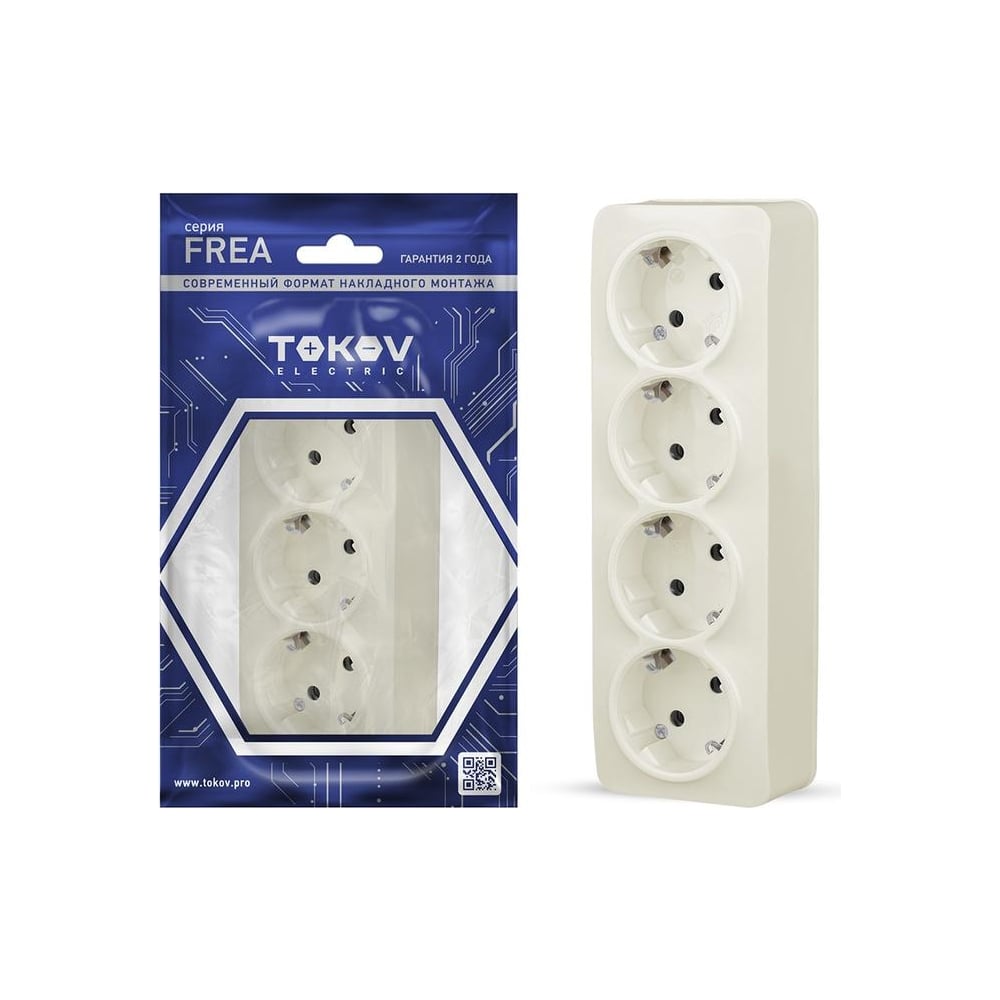 Розетка 4-м TOKOV ELECTRIC оп frea 16а ip20 250в с заземл. абс-пластик ...