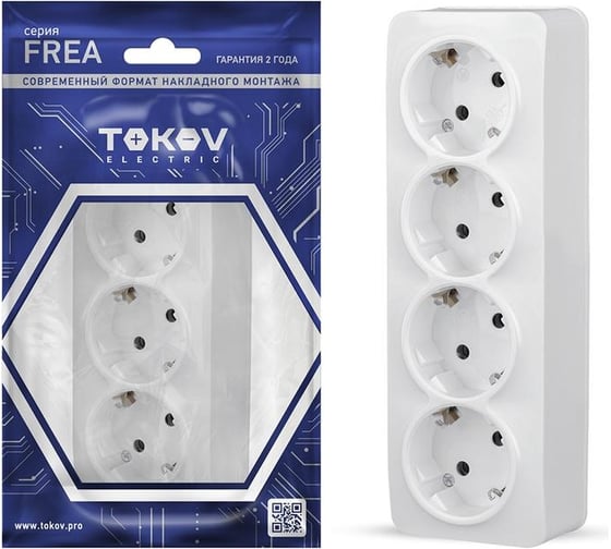 Розетка 4-м TOKOV ELECTRIC оп frea 16а ip20 250в с заземл. абс-пластик бел. TKE-FR-R4Z-C01 1