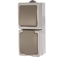 Вертикальный блок: выключатель 1 кл + розетка UNIVersal Аллегро с/з, з/ш, IP54, с крышкой, серый 1274